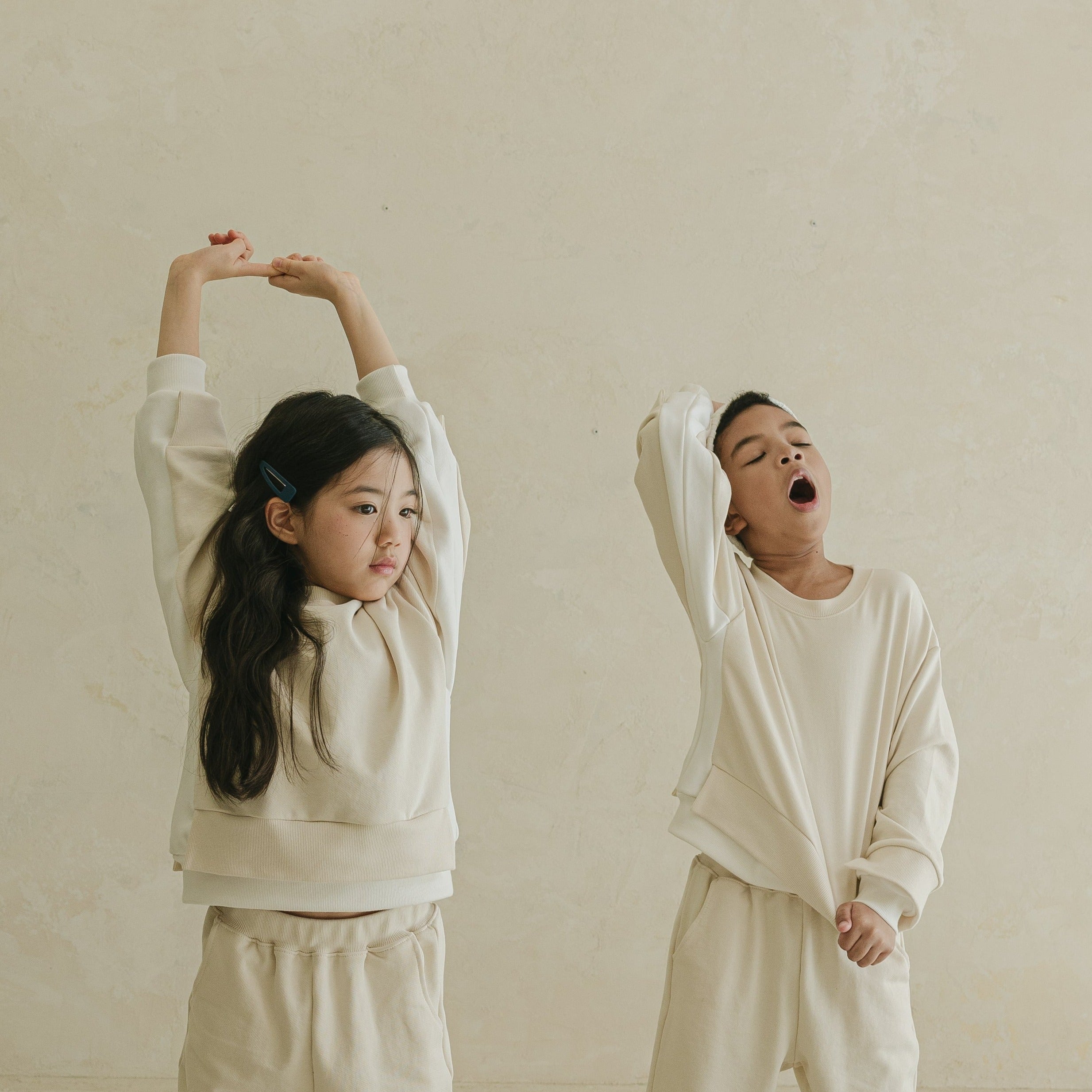 Noonko Spring, Double Sweatshirt, Ivory, 100% Cotton, Minimal Design Children’s Clothing, Neutral Colors, Sweat Set, Minimalist