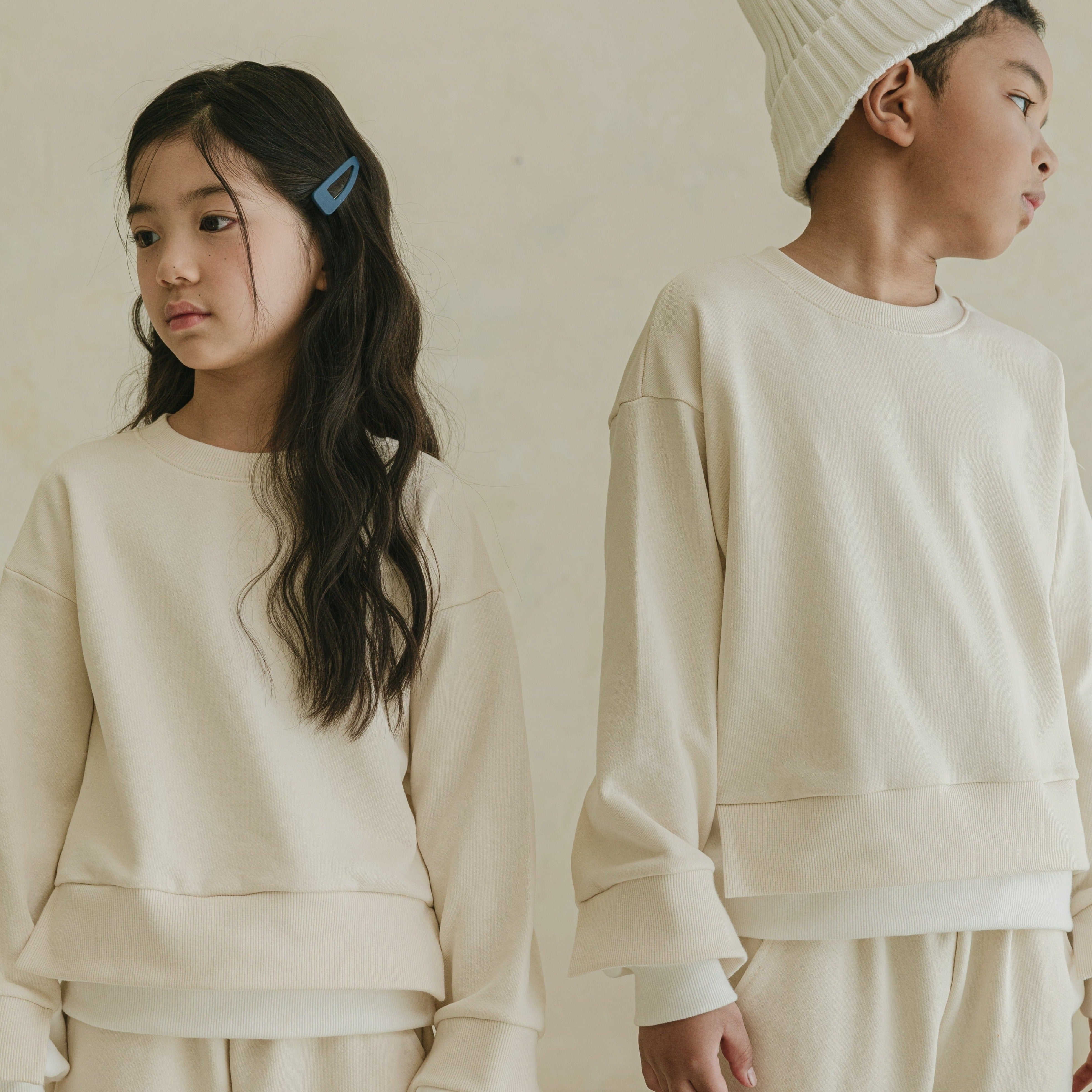 Noonko Spring, Double Sweatshirt, Ivory, 100% Cotton, Minimal Design Children’s Clothing, Neutral Colors, Sweat Set, Minimalist