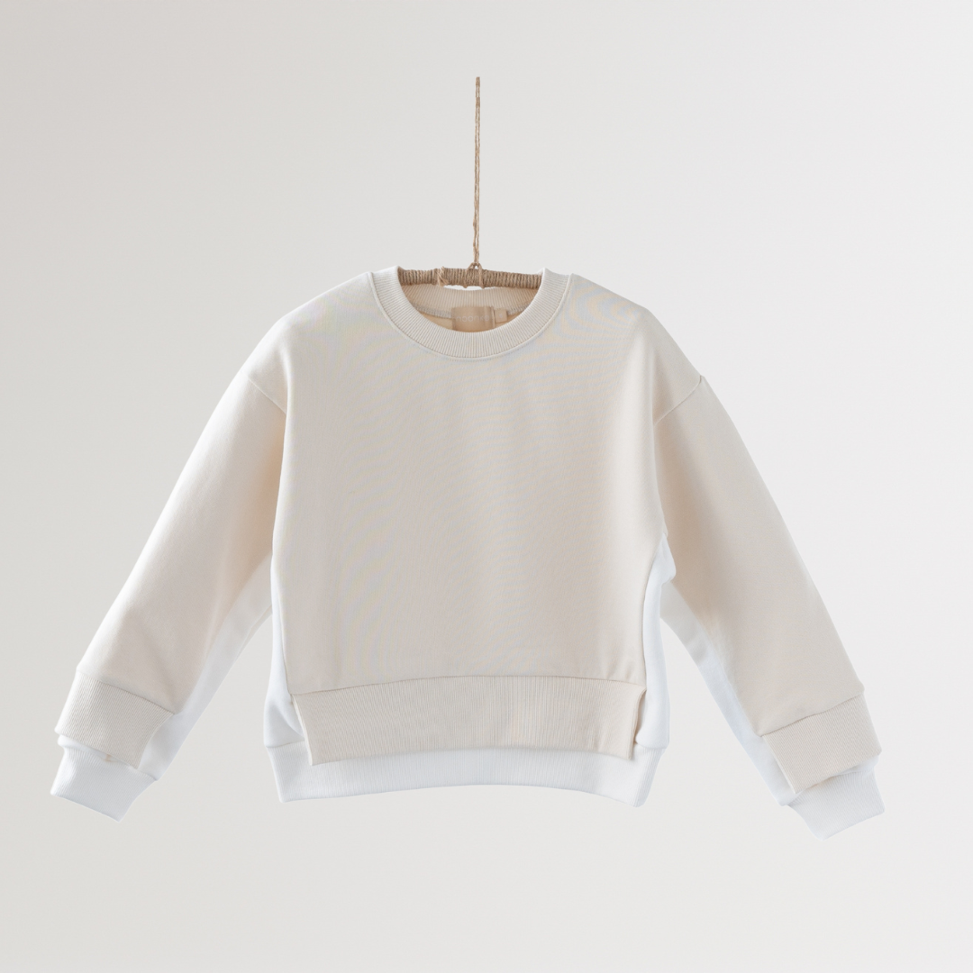 Noonko Spring, Double Sweatshirt, Ivory, 100% Cotton, Minimal Design Children’s Clothing, Neutral Colors, Sweat Set, Minimalist