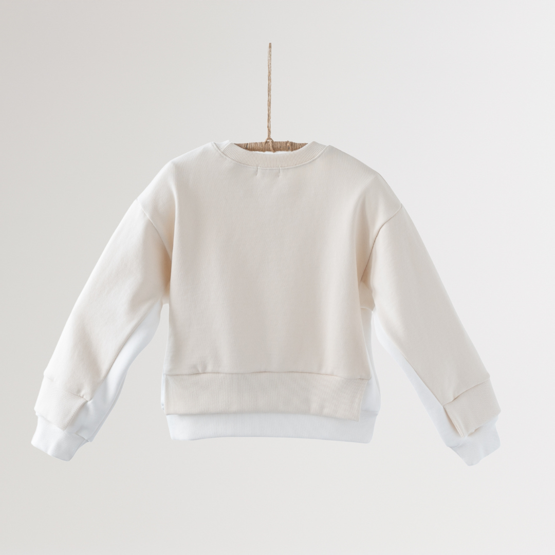 Noonko Spring, Double Sweatshirt, Ivory, 100% Cotton, Minimal Design Children’s Clothing, Neutral Colors, Sweat Set, Minimalist
