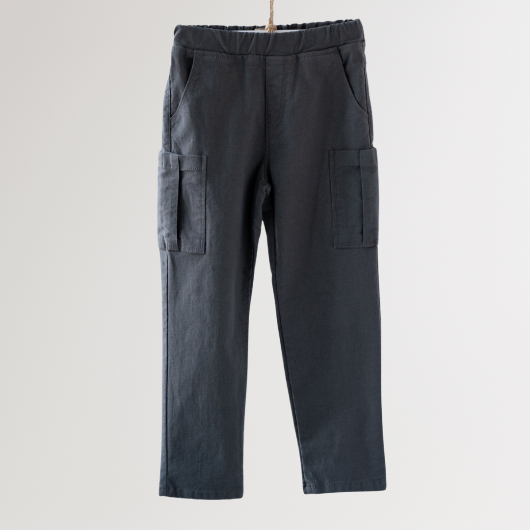 Noonko Spring, Pocket Pants, Gray, Cotton, Minimal Design Children’s Clothing, Neutral Colors, Cargo Pants, Minimalist
