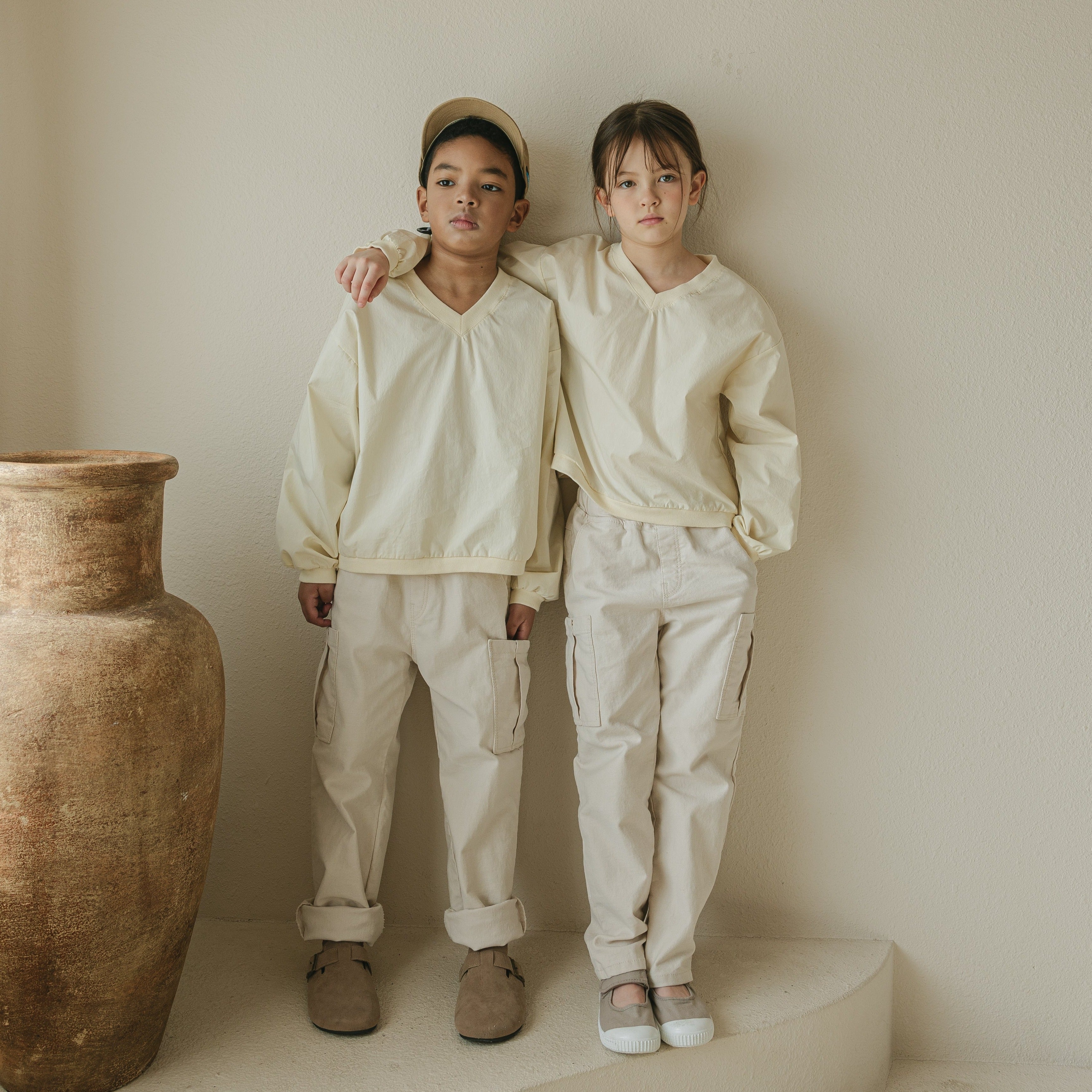 Noonko Spring, Pocket Pants, Ivory, Cotton, Minimal Design Children’s Clothing, Neutral Colors, Cargo Pants, Minimalist