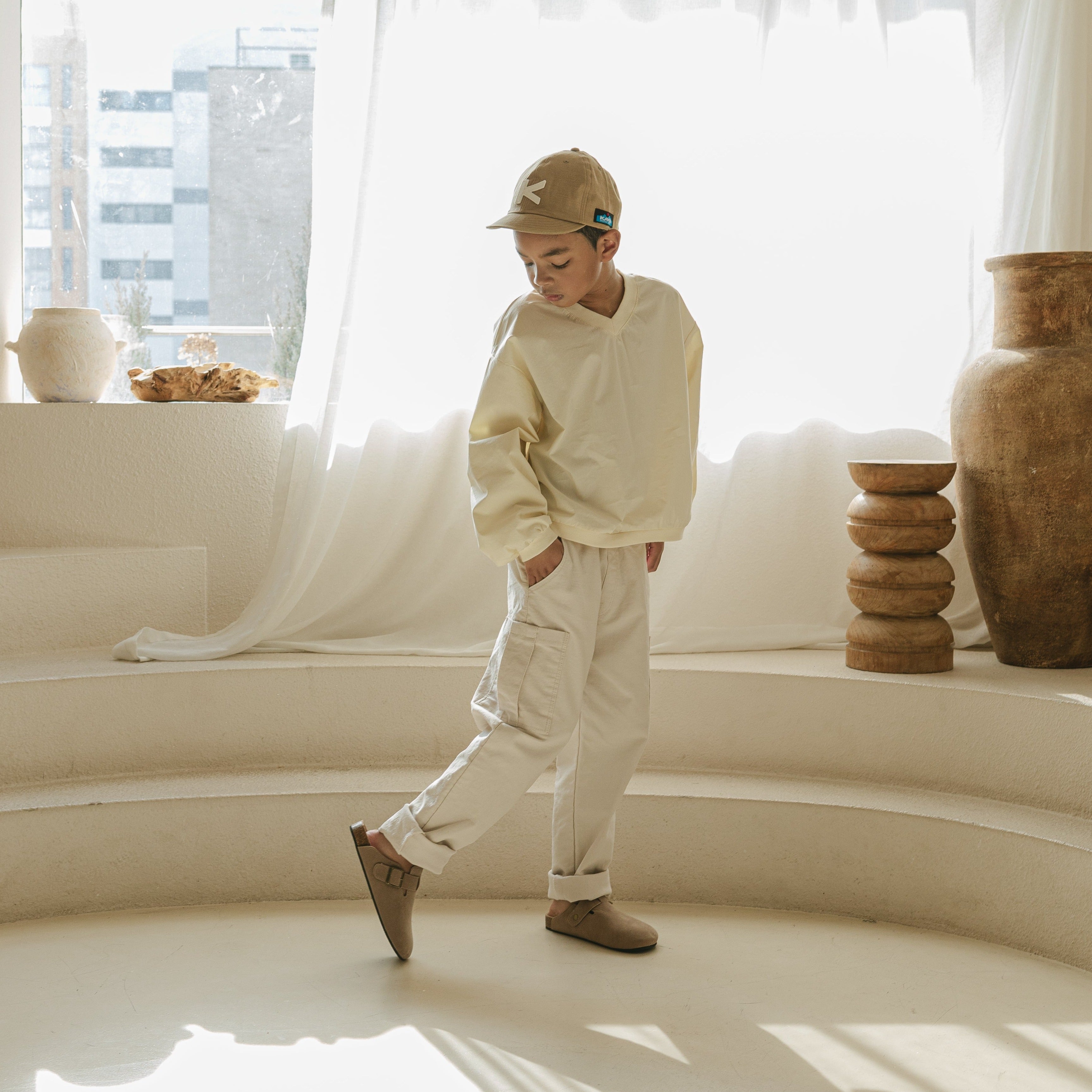 Noonko Spring, Pocket Pants, Ivory, Cotton, Minimal Design Children’s Clothing, Neutral Colors, Cargo Pants, Minimalist
