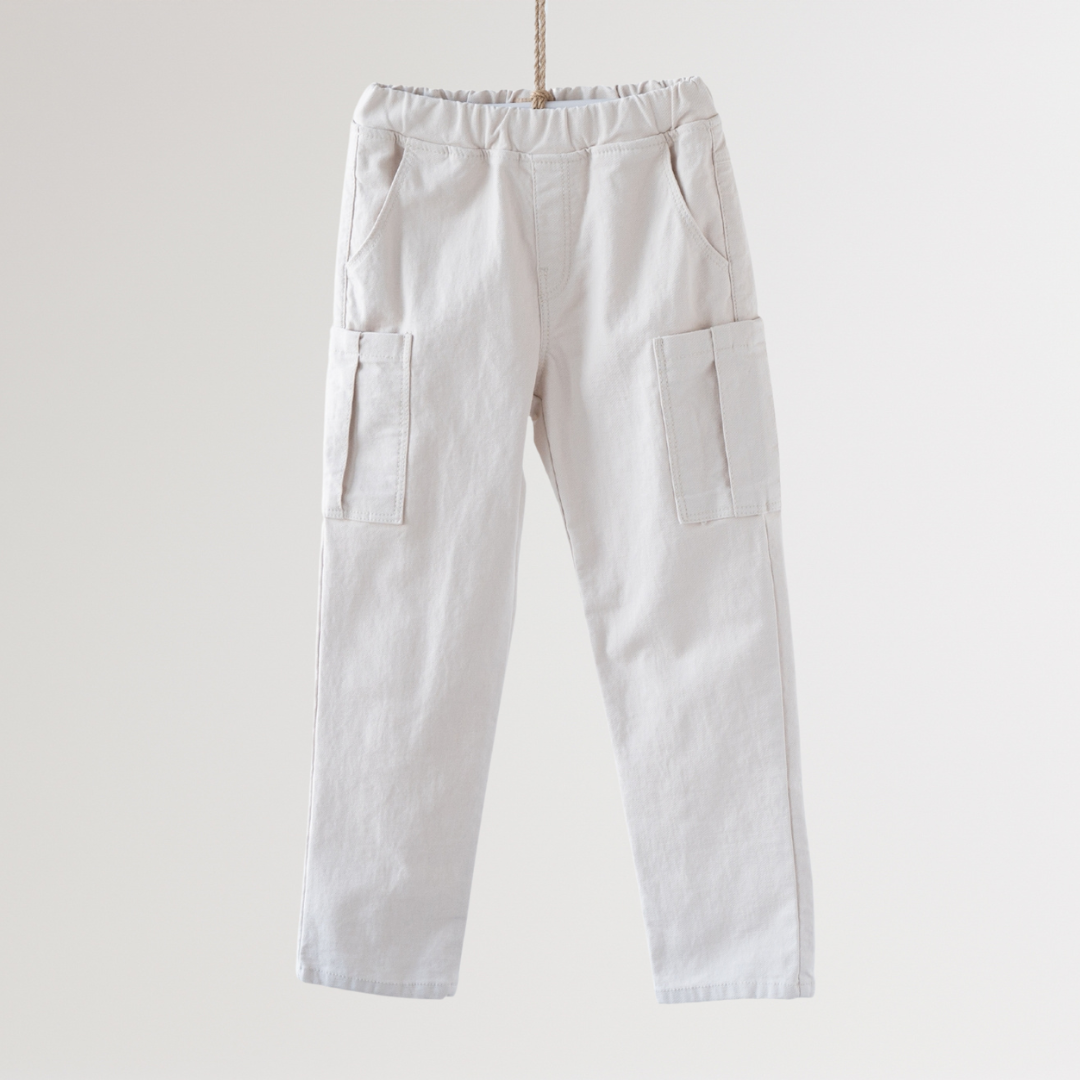 Noonko Spring, Pocket Pants, Ivory, Cotton, Minimal Design Children’s Clothing, Neutral Colors, Cargo Pants, Minimalist