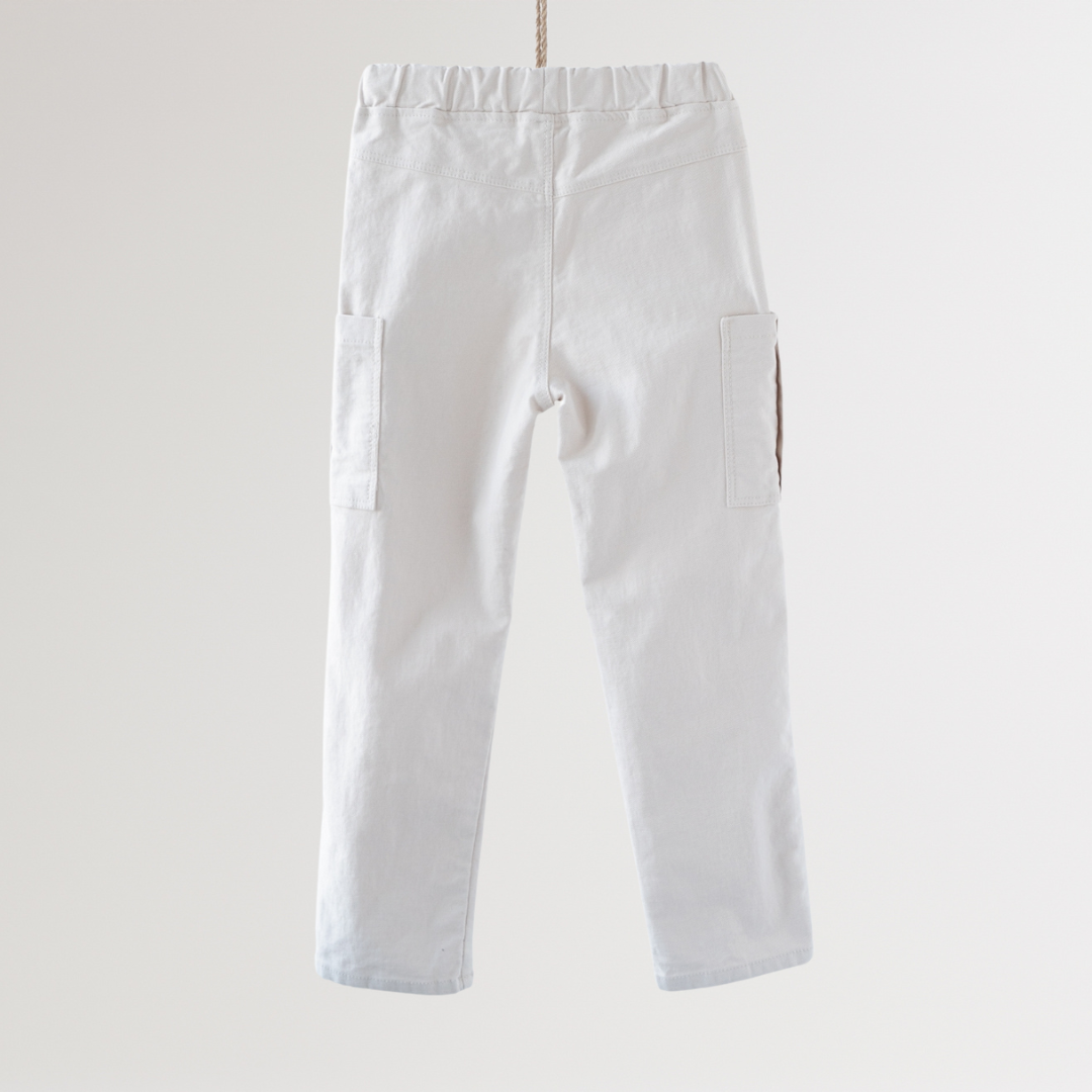 Noonko Spring, Pocket Pants, Ivory, Cotton, Minimal Design Children’s Clothing, Neutral Colors, Cargo Pants, Minimalist