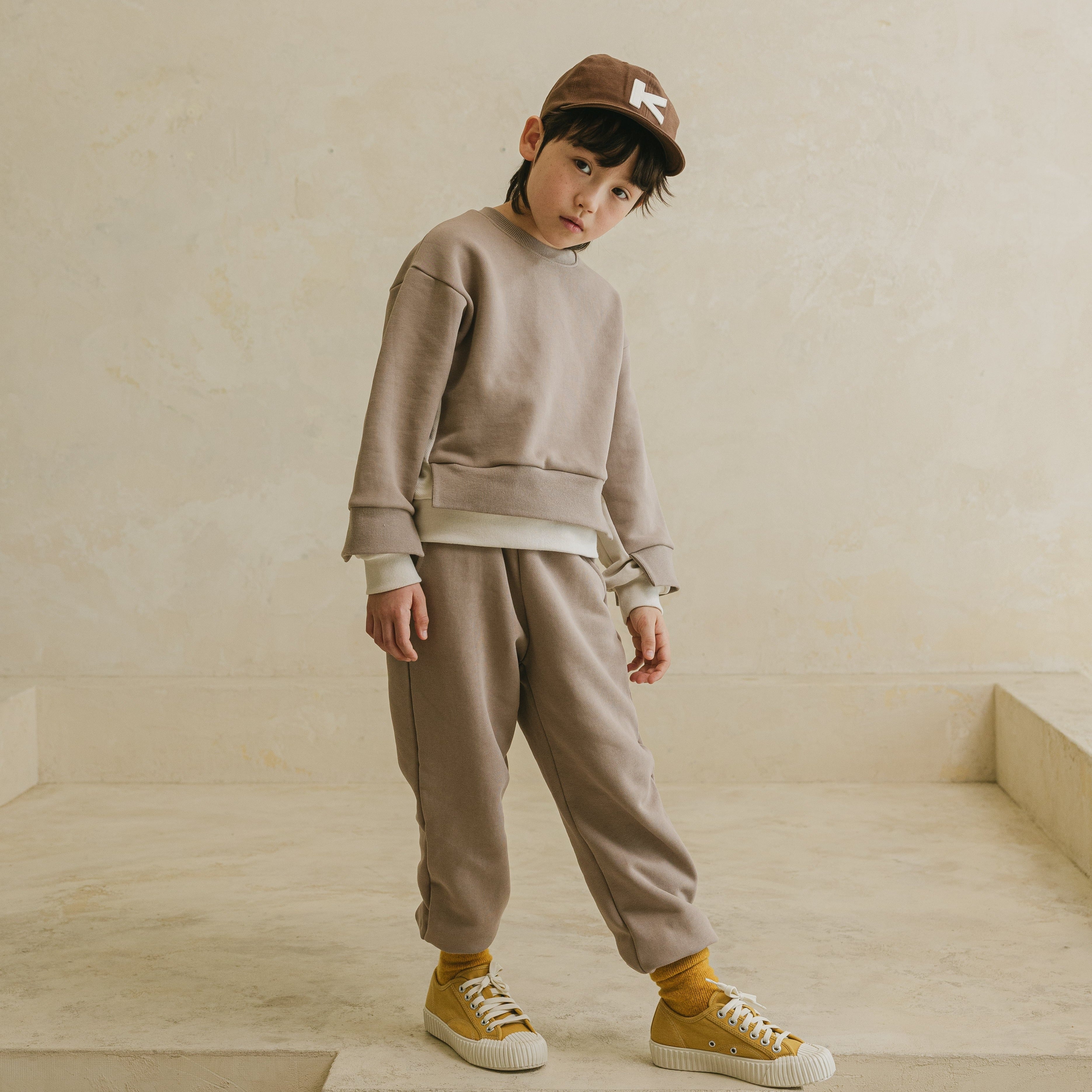 Noonko Spring, Simple Sweatpants, Greige, 100% Cotton, Minimal Design Children’s Clothing, Neutral Colors, Sweat Set, Minimalist