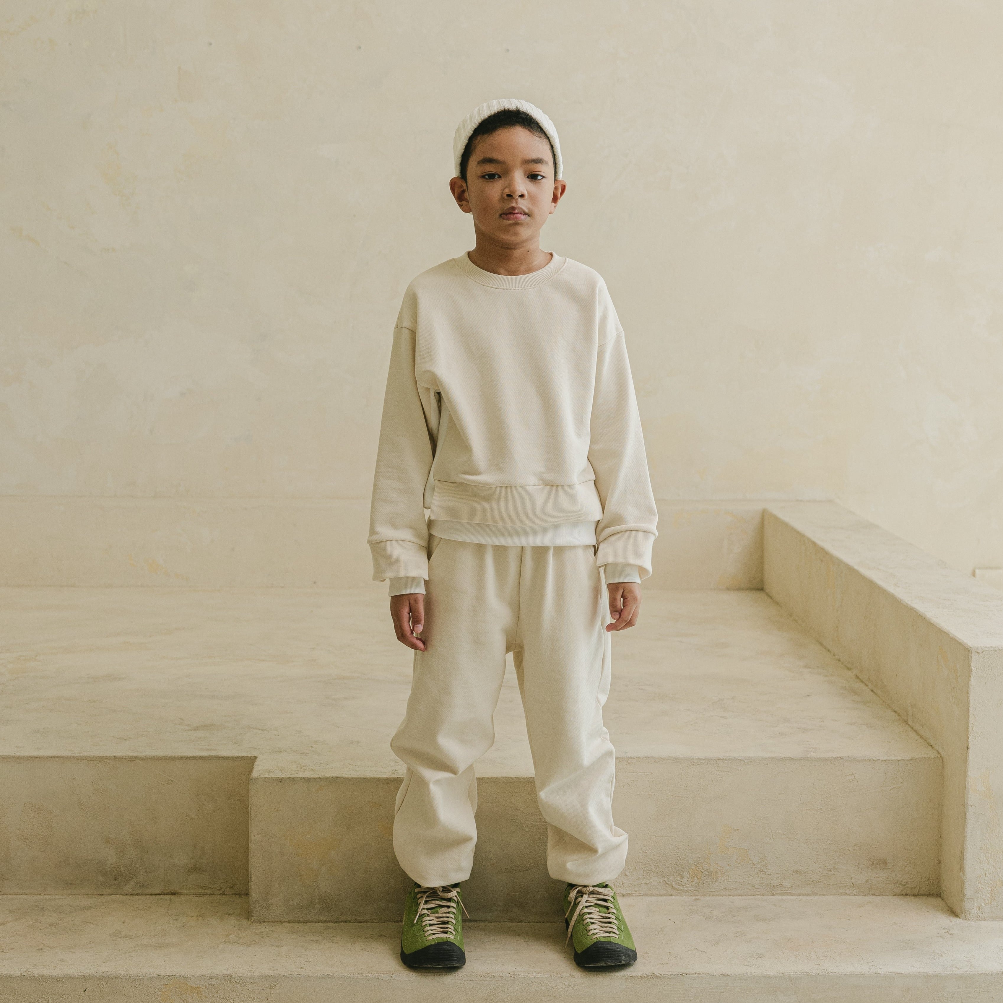 Noonko Spring, Simple Sweatpants, Ivory, 100% Cotton, Minimal Design Children’s Clothing, Neutral Colors, Sweat Set, Minimalist