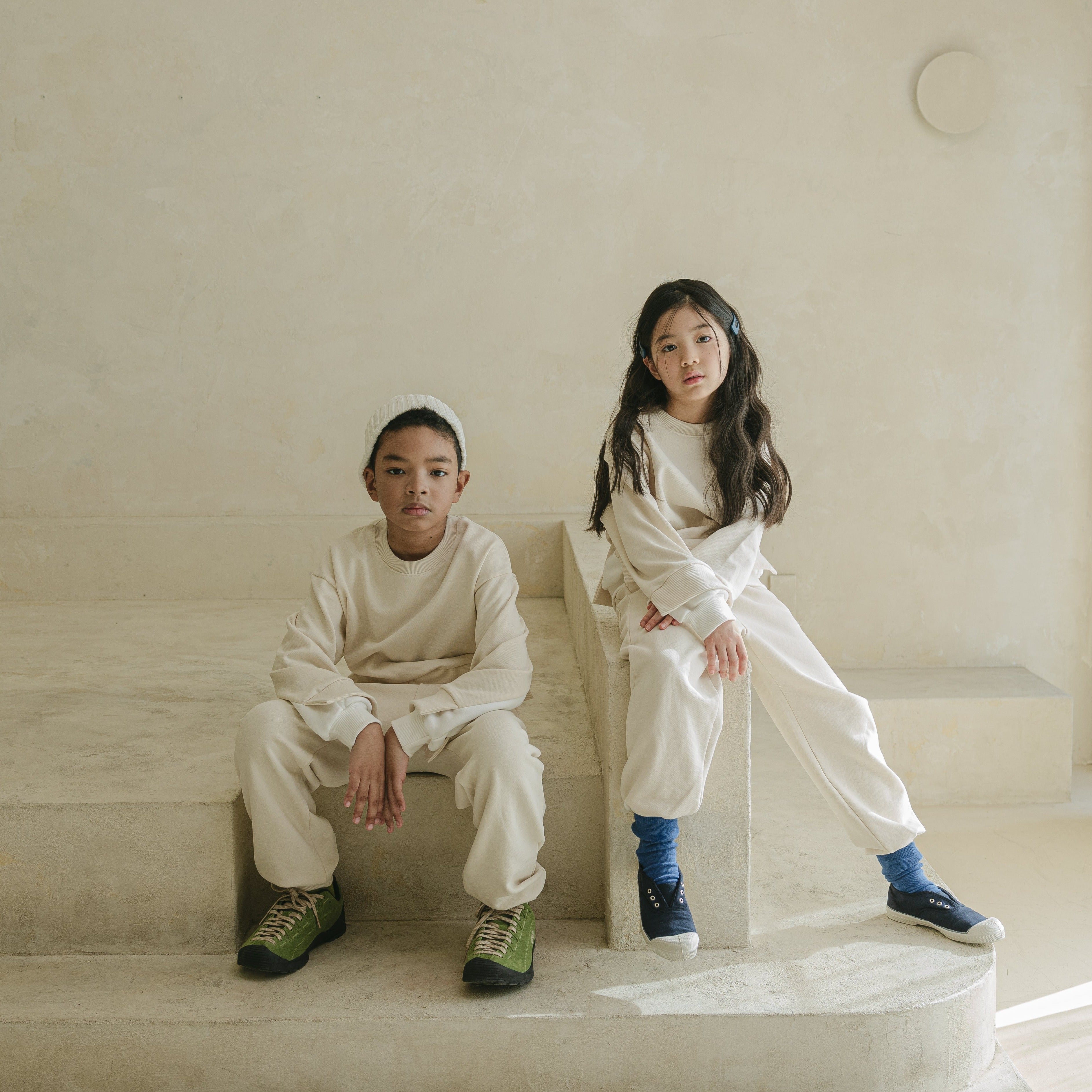 Noonko Spring, Simple Sweatpants, Ivory, 100% Cotton, Minimal Design Children’s Clothing, Neutral Colors, Sweat Set, Minimalist