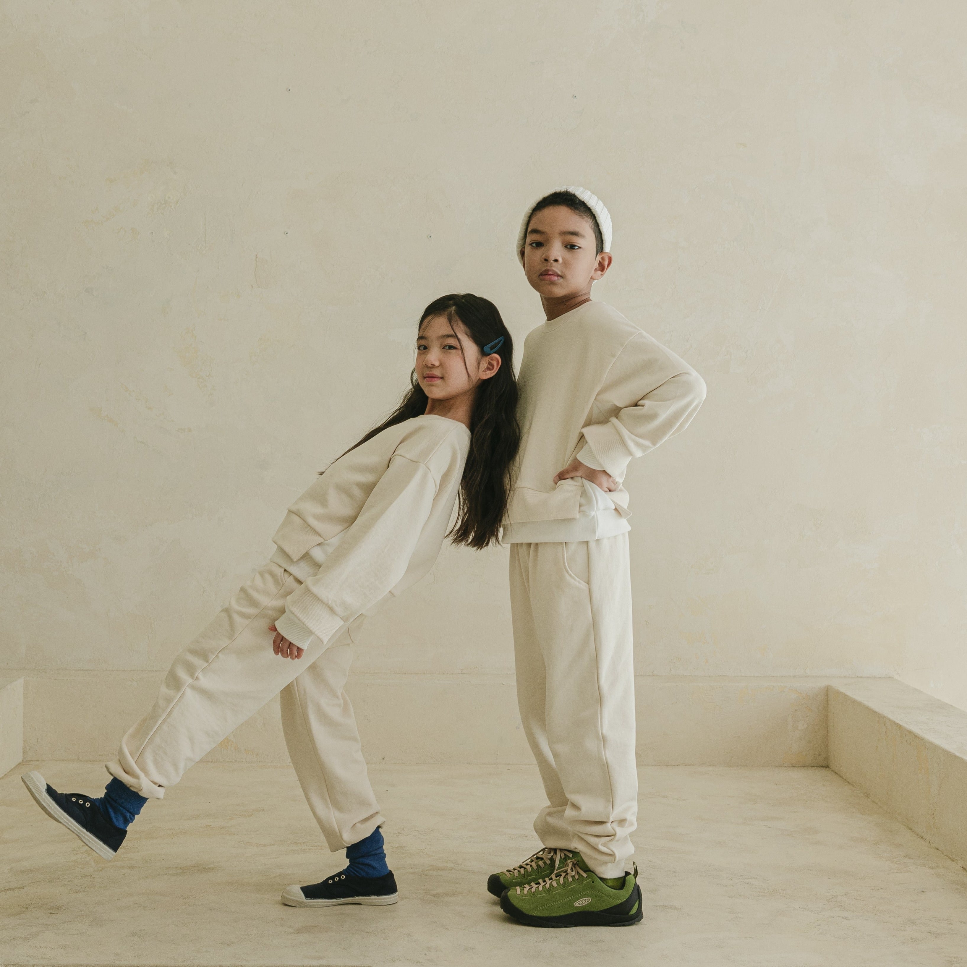 Noonko Spring, Simple Sweatpants, Ivory, 100% Cotton, Minimal Design Children’s Clothing, Neutral Colors, Sweat Set, Minimalist
