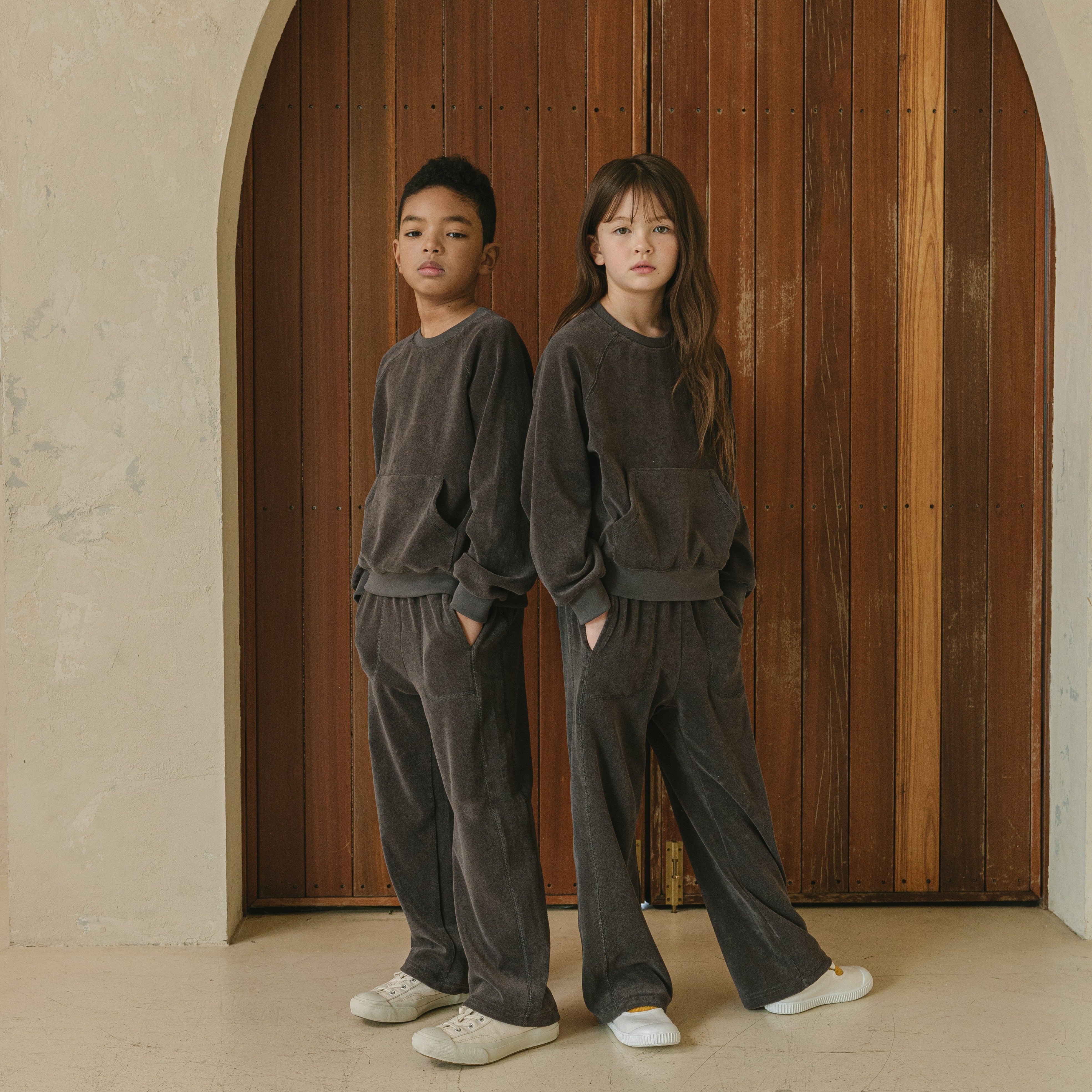 Noonko Spring, Terry Sweatpants, Gray, 100% Cotton Terrycloth, Minimal Design Children’s Clothing, Neutral Colors, Sweat Set, Minimalist