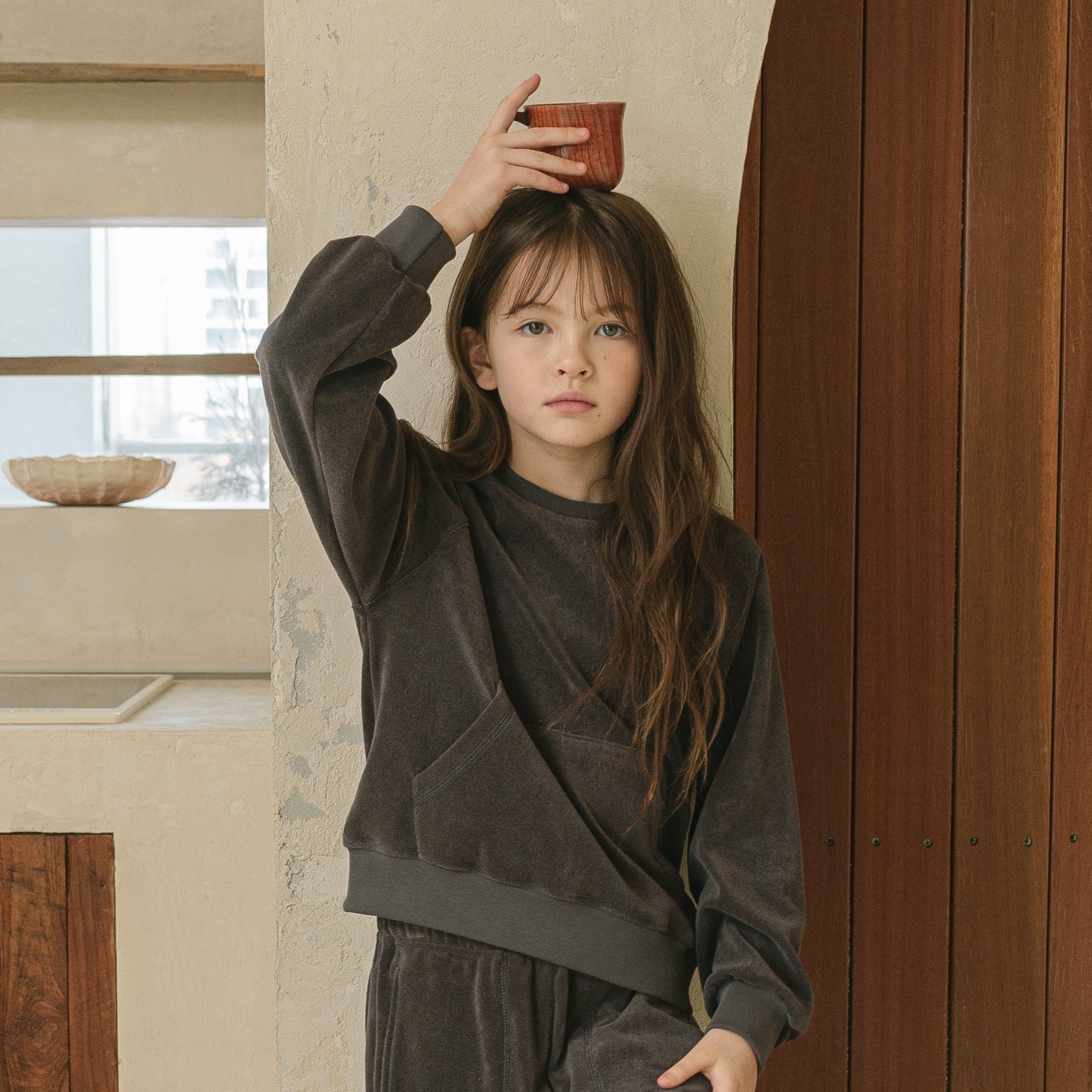 Noonko Spring, Terry Sweatshirt, Gray, 100% Cotton Terrycloth, Minimal Design Children’s Clothing, Neutral Colors, Sweat Set, Minimalist