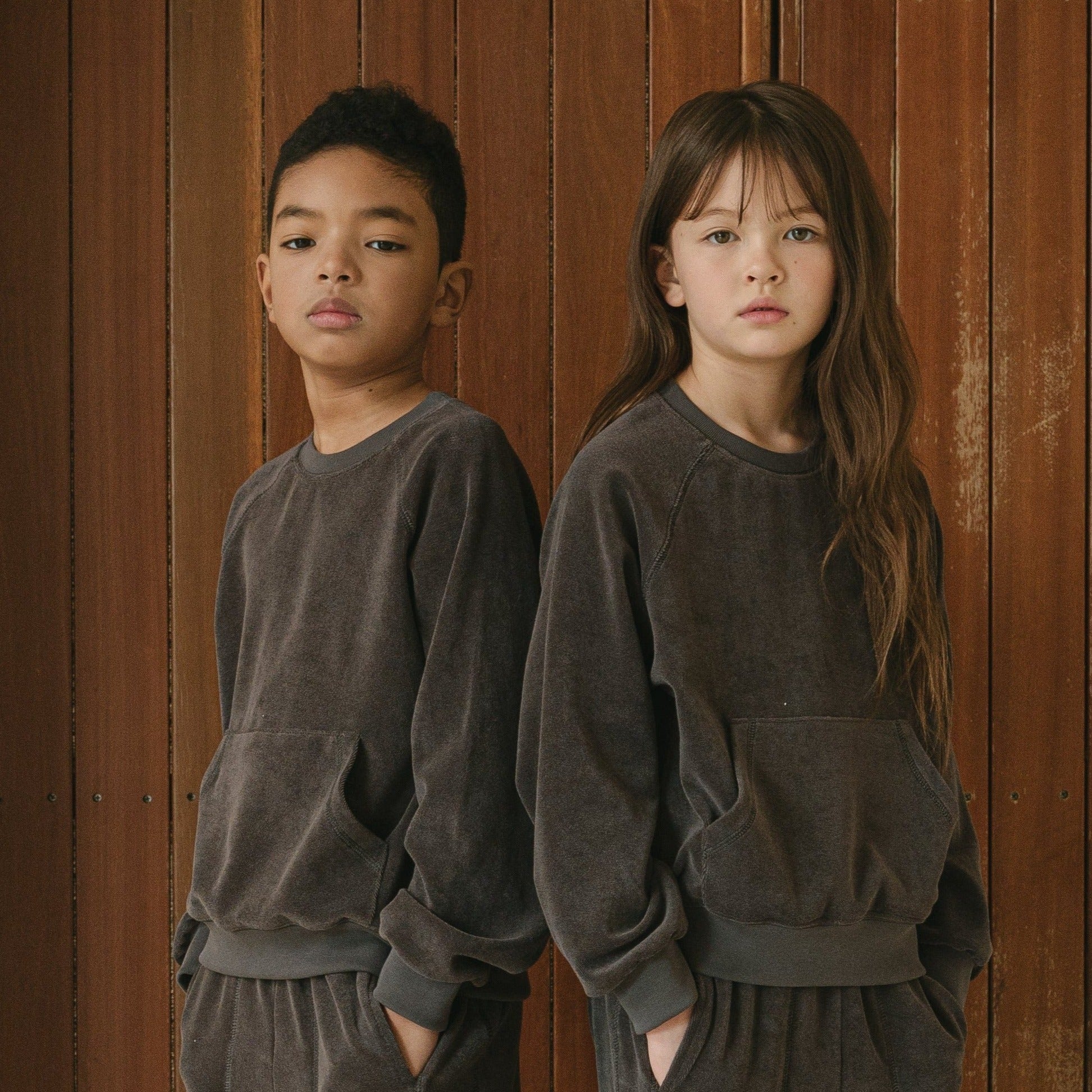 Noonko Spring, Terry Sweatshirt, Gray, 100% Cotton Terrycloth, Minimal Design Children’s Clothing, Neutral Colors, Sweat Set, Minimalist