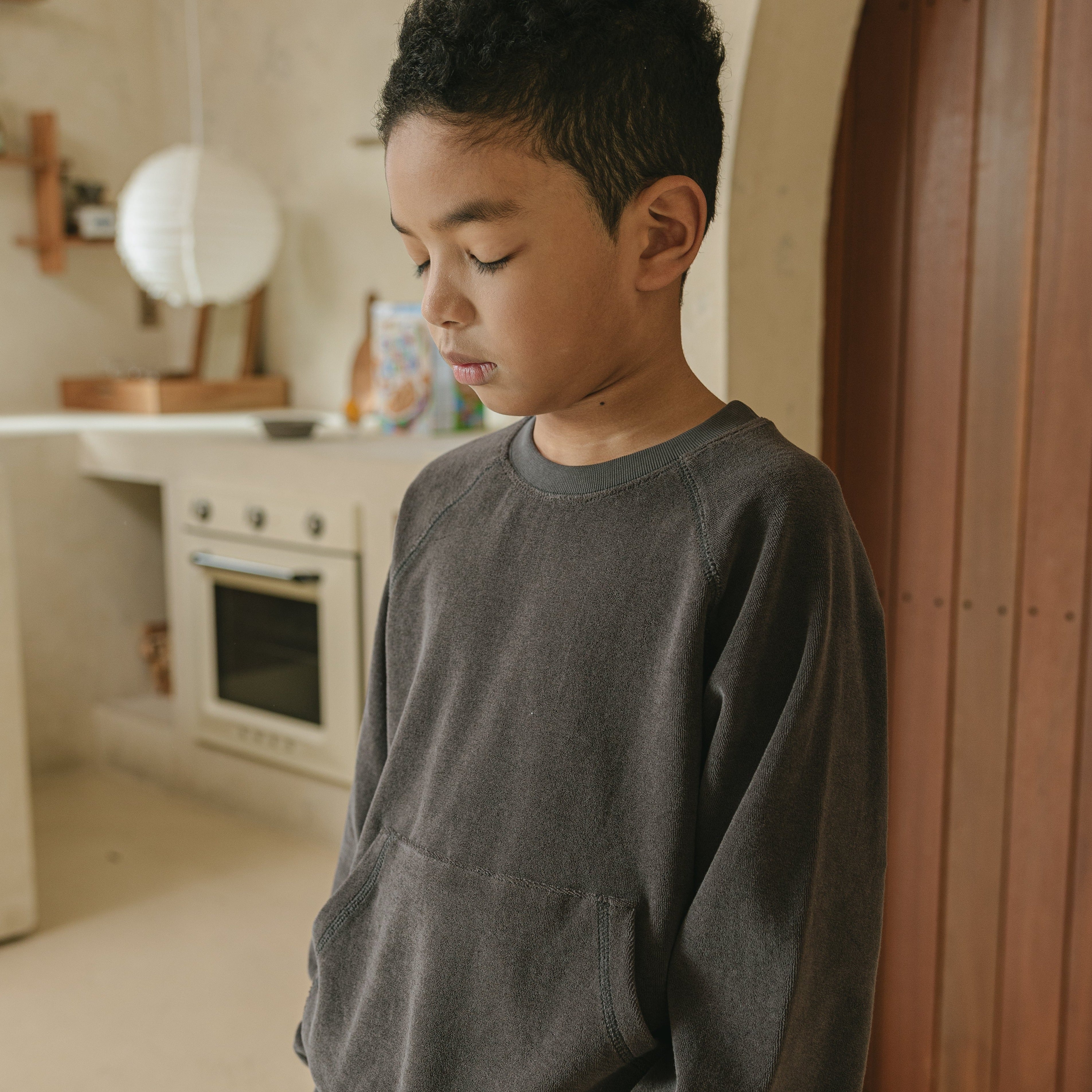 Noonko Spring, Terry Sweatshirt, Gray, 100% Cotton Terrycloth, Minimal Design Children’s Clothing, Neutral Colors, Sweat Set, Minimalist