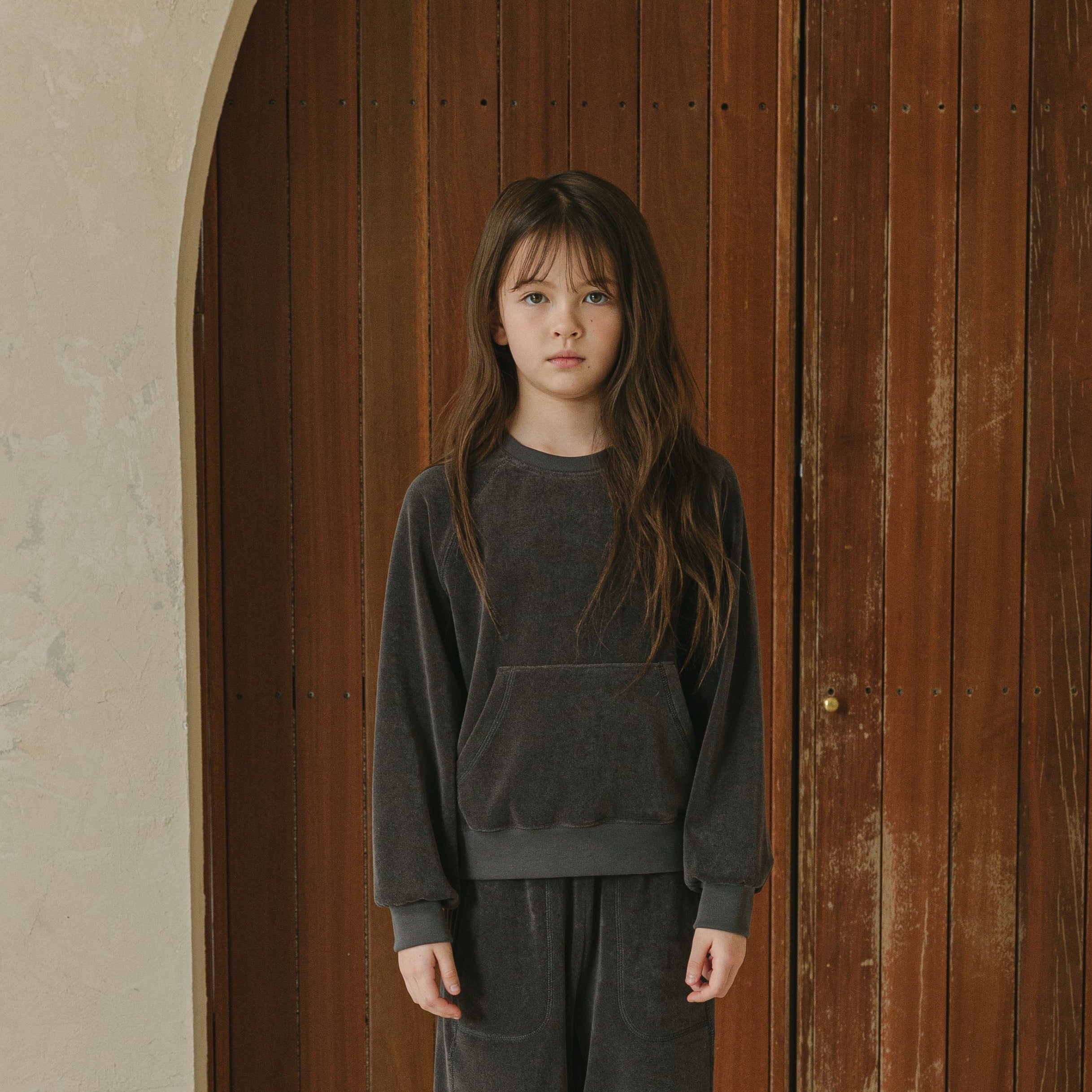 Noonko Spring, Terry Sweatshirt, Gray, 100% Cotton Terrycloth, Minimal Design Children’s Clothing, Neutral Colors, Sweat Set, Minimalist