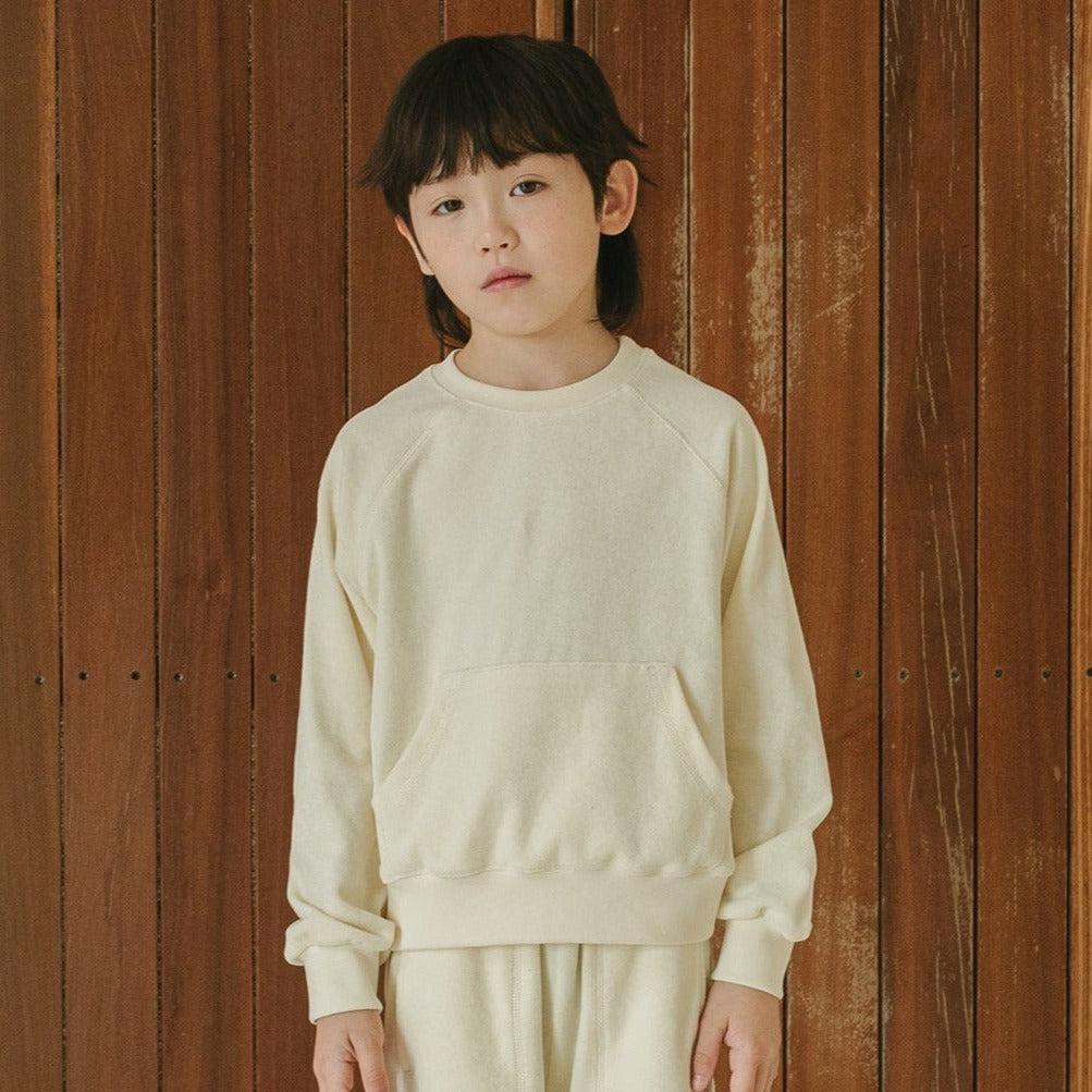 Noonko Spring, Terry Sweatshirt, Ivory, 100% Cotton Terrycloth, Minimal Design Children’s Clothing, Neutral Colors, Sweat Set, Minimalist