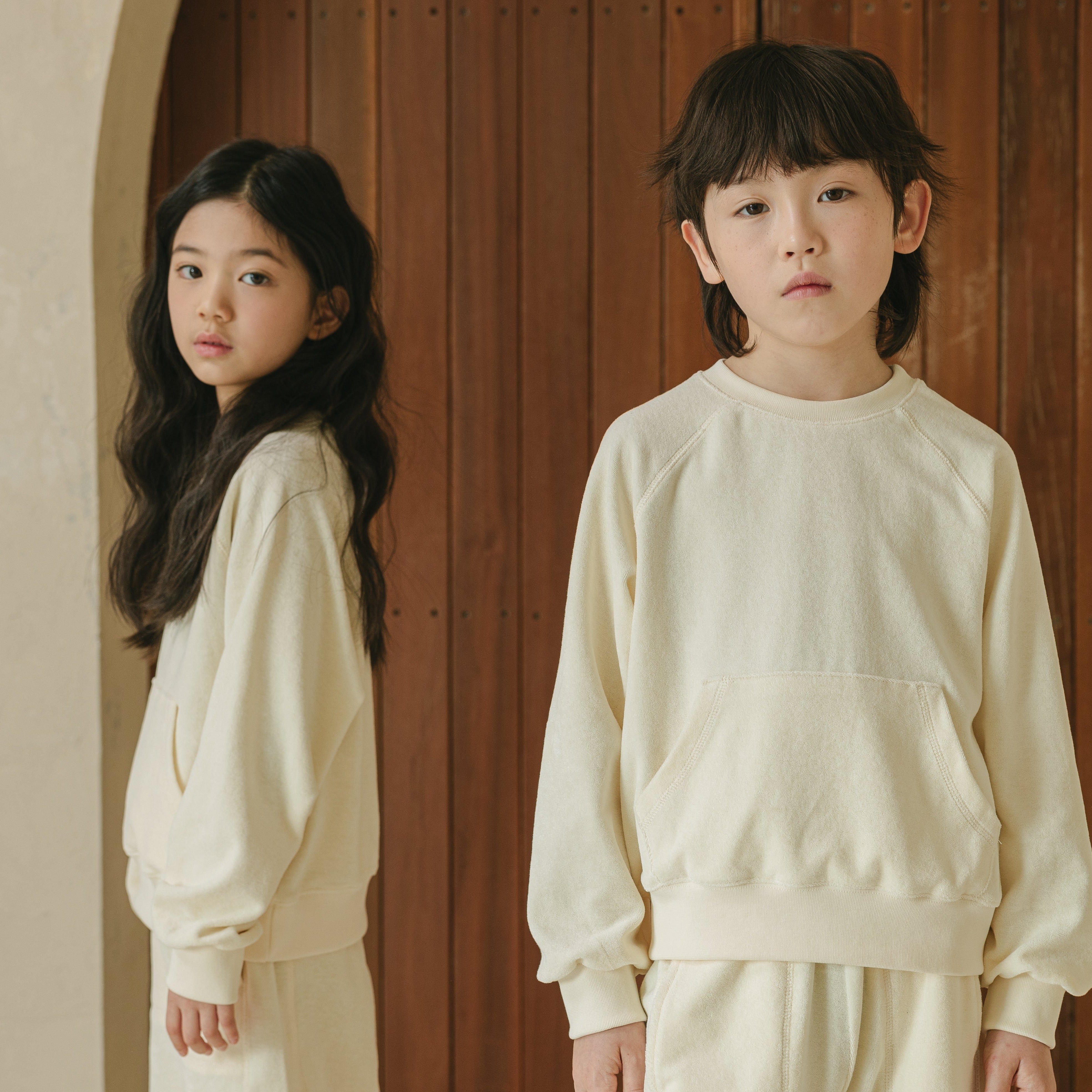 Noonko Spring, Terry Sweatshirt, Ivory, 100% Cotton Terrycloth, Minimal Design Children’s Clothing, Neutral Colors, Sweat Set, Minimalist