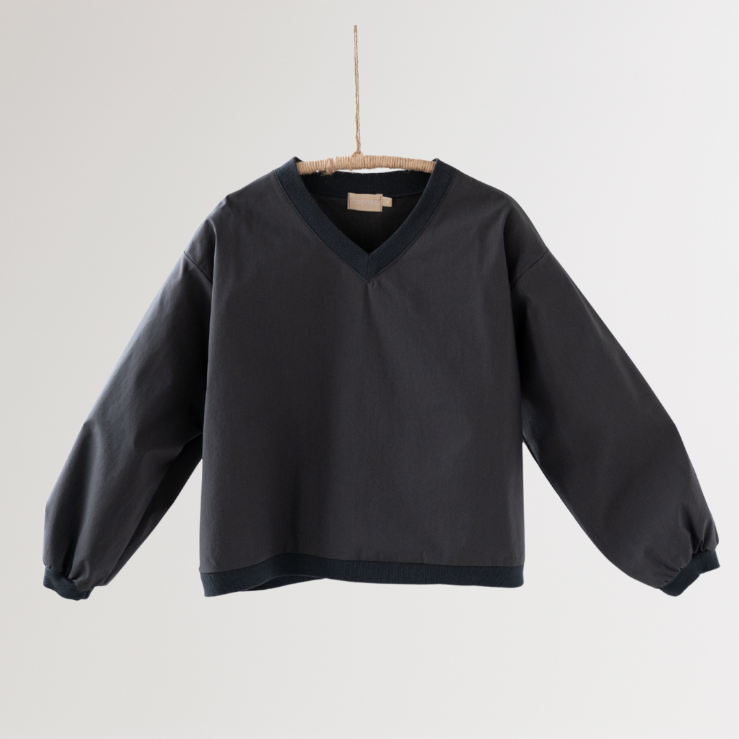 Noonko Spring, The V Shirt, Gray, Cotton, Minimal Design Children’s Clothing, Neutral Colors, Sweatshirt, Bomber, Minimalist