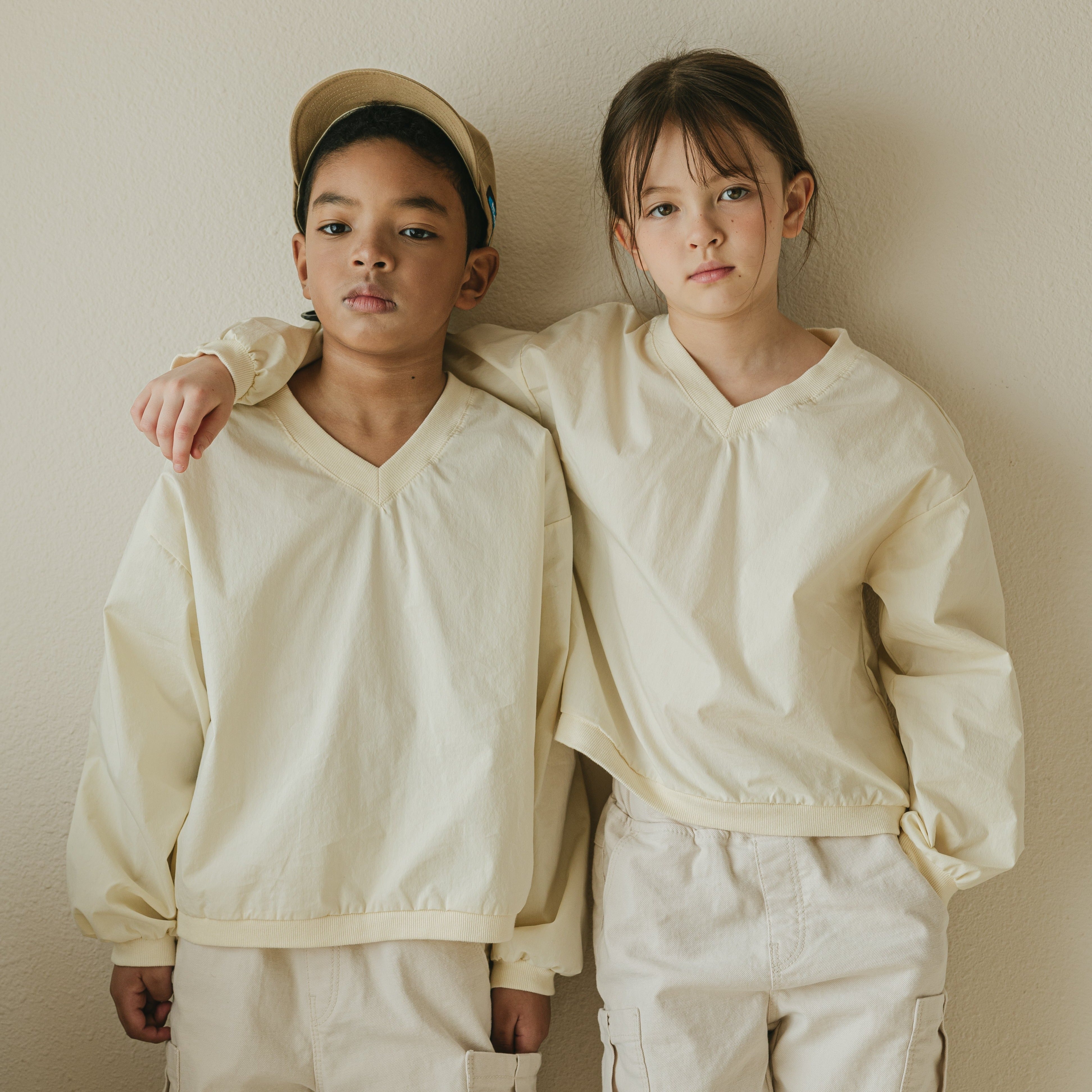 Noonko Spring, The V Shirt, Ivory, Cotton, Minimal Design Children’s Clothing, Neutral Colors, Sweatshirt, Bomber, Minimalist