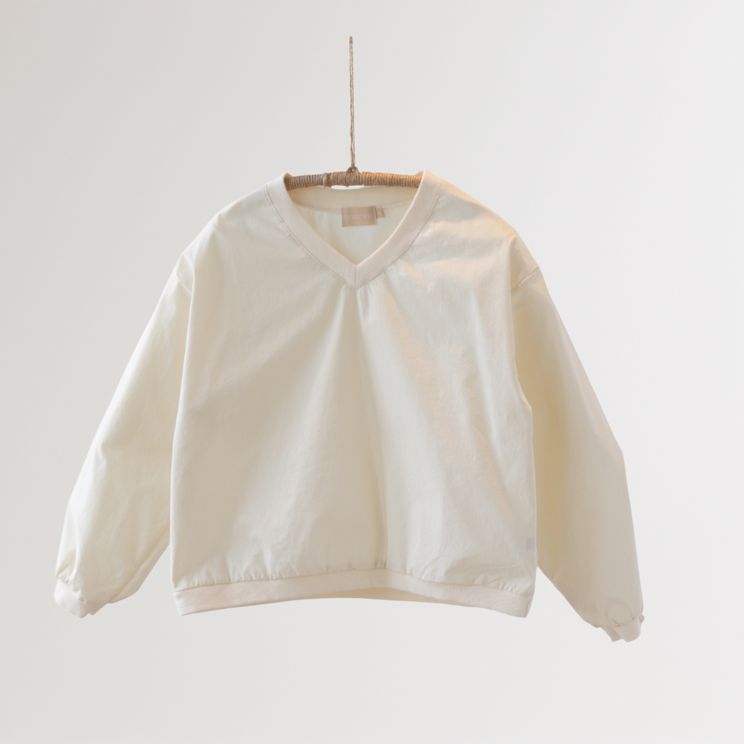 Noonko Spring, The V Shirt, Ivory, Cotton, Minimal Design Children’s Clothing, Neutral Colors, Sweatshirt, Bomber, Minimalist
